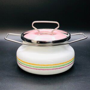 80s Siltal ITALY Pastelcore Enamelware Fondue Pot with Lid -Design Carla Agnelli